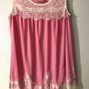 Pink/Cream- Lightweight Sleeveless Lacey Top-NWOT